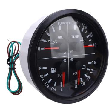 Imagem de 4 Polegada 1 Nível de Combustível Beda de óleo Pressão de água Temp Gentileza Voltímetro 4 3/8in E 1/4 1/2 3/4 F 0 a 10BAR 40 a 120 ℃ 8 a 16V para Caminhão de Iate (Black Black