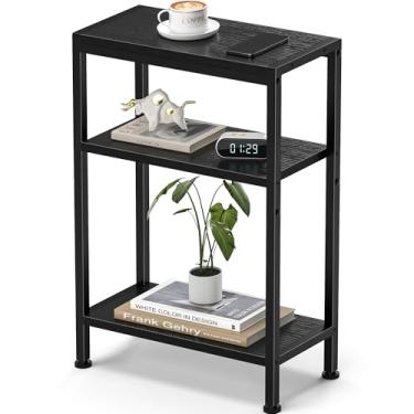 Imagem de Mesa lateral estreita para pequenos espaços, mesa de canto fina de 3 níveis, mesa de cabeceira fina, mesa de sofá para sofá, mesa de cabeceira na sala de estar, quarto, escritório, cozinha e varanda