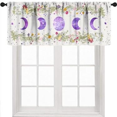 Imagem de Cortinas de festa de fase da lua para cozinha, boho, flores silvestres, plantas, botânicas, roxas, luas, jardim iluminado, floral, gótico, retrô, janela, tratamentos para quarto, sala de estar, 1 peça