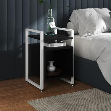 Imagem de Mesa de Cabeceira Industrial Marrocos Ferro Branco e Tampo Preto