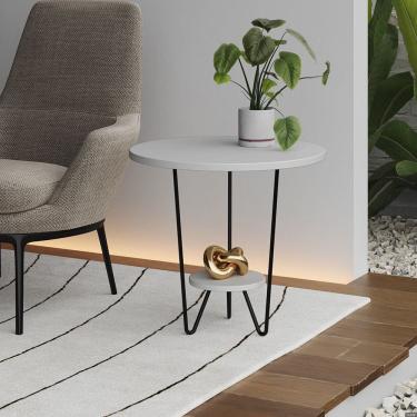 Imagem de Mesa Lateral Redonda Industrial Italy Ferro Preto e Tampo Branco