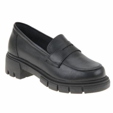 Imagem de Mocassim Feminino Couro Tratorado Salto Confortável La Botte, Preto, 3