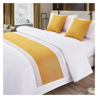 Imagem de Caminho de cama decoração de hotel algodão linho mistura mantas de cama para pé da cama quarto protetor de cama macio roupa de cama moderna decorativa não desbota toalha de cama - amarelo ||1 peça