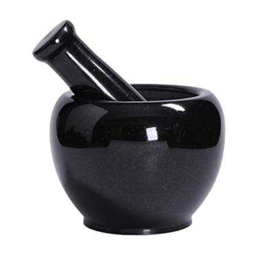 Imagem de Tigela Moedora Conjunto de pilão e almofariz de lápis-lazúli feito à mão em pedra de mármore preto Conjunto de almofariz e pilão em pedra natural, acabamento brilhante Moedor Triturador(Grande)