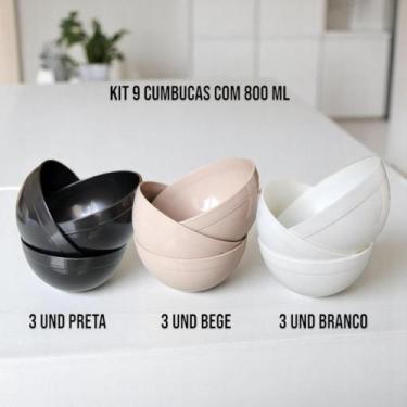 Imagem de Kit Cumbuca 600ML Bege Preta Branca Bowl Sopa Sobremesa Caldos Gelatin