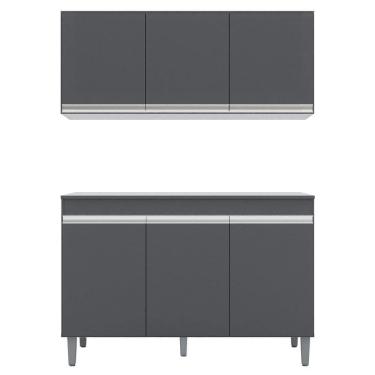 Imagem de Armário Aéreo Andréia E Balcão Gabinete Para Pia Com Tampo Manu 120cm Cinza - Ajl Móveis