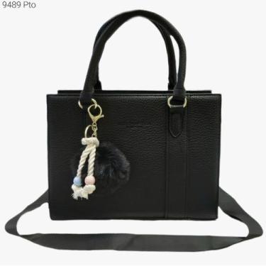 Imagem de Bolsa Feminina Mão / Transversal com Alça de Tecido e Chaveiro de Pomp