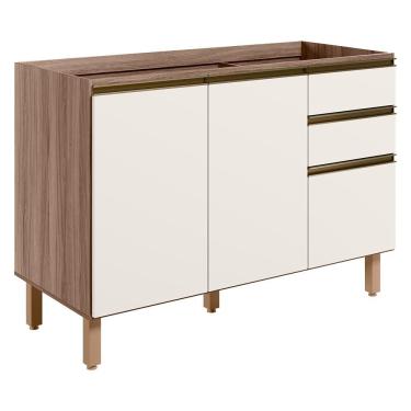 Imagem de Balcao Para Pia 2p 3g 120cm Mdf Kali 16417 Carvalho Toq Off White Cetim Nicioli Carvalho Toq Off White Cetim