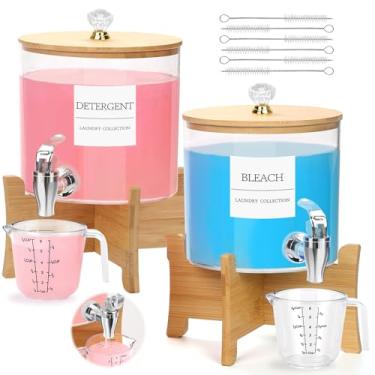 Imagem de Dispensador de detergente para roupas com 2 peças, dispensador de sabão em pó com suporte, torneiras de acrílico para detergente líquido para lavanderia, alvejante, organização e armazenamento do