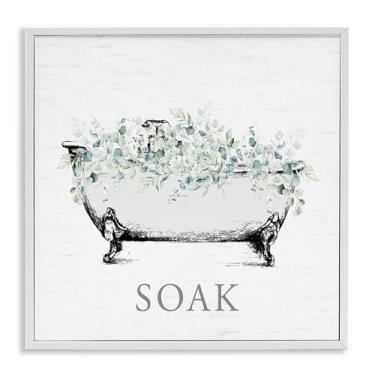 Imagem de Stupell Industries Banheira de banheiro com design de arte giclée emoldurado branco de eucalipto por Lettered and Fored, 61 x 61 cm