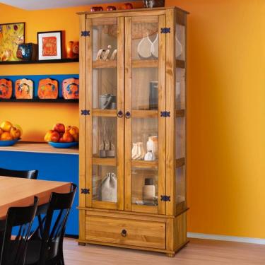 Imagem de Cristaleira 2 Portas Vidro Lateral Madeira Maciça Mel D106vl Shop Jm