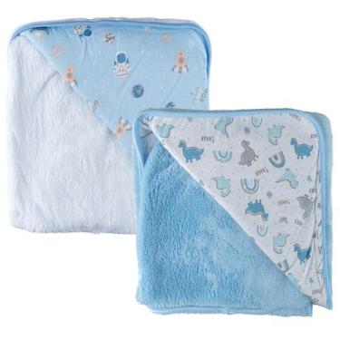 Imagem de Kit 2 Mantas Soft Dupla Face para Bebê Bublim, Azul 1