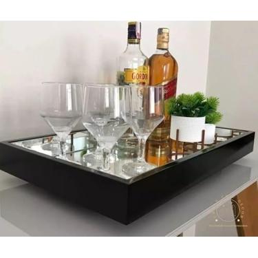 Imagem de Bandeja Espelhada Preta em MDF para Mesa, Bar, Aparador,Taças, Bebidas, Decoração