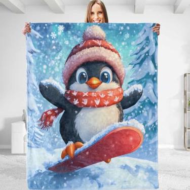 Imagem de dhakalrlde Cobertor de pinguim - cobertor de flanela de pelúcia, macio, confortável, leve, quente, felpudo, aconchegante e antibolinhas perfeito para sofá, viagens, cama, escritório, ao ar livre - 127