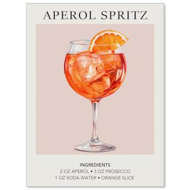 Imagem de Heltrappe Arte De Parede Com Aperol Spritz Laranja Da Moda, Coquetel Retrô, Pôster Minimalista Elegante, Impressões Estéticas Elegantes Para Sala Estar, Dormitório, Decoração Carrinho Bar, 12 X 16 P
