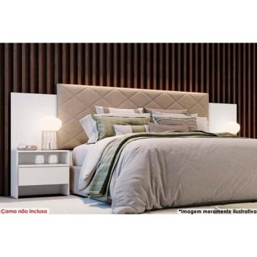 Imagem de Painel Cama Box Madeirado Casal Everest Plus c/ 2 Mesas e 2 Gavetas Neve - Novo Horizonte