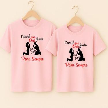 Imagem de Camiseta Algodão Unissex Casal Estampa Casal Que Ora Juntos Romance Am