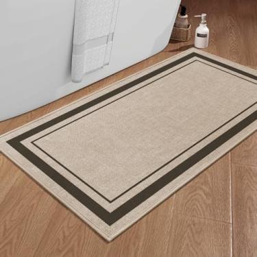 Imagem de chakme Tapete de banheiro 119 x 61 cm, tapete de banho ultrafino antiderrapante grande de secagem rápida para piso de banheiro, (bege claro, 119 cm x 61 cm)