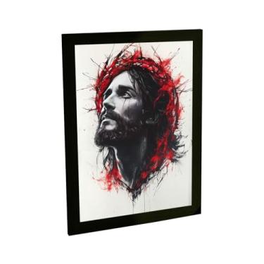 Imagem de Quadro Decorativo Religioso Jesus Cristo Ilustração Coroa Vermelho Decoração Poster Quarto Sala