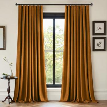 Imagem de ANRODUO Cortinas de veludo marrom dourado 96 polegadas de comprimento, blecaute, isolamento térmico, à prova de som, cortinas de escurecimento de quarto, cortinas de janela plissadas para quarto, sala