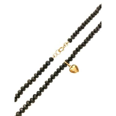 Imagem de Colar Feminino Cristal C/Pingente Coração Ouro 18k 750 Legítimo C/Estojo E Certificado (Preto)