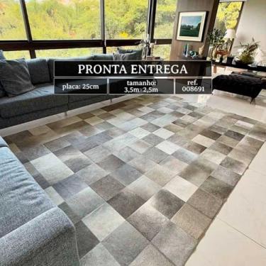 Imagem de Tapete de Couro Mix Cinza Quadriculado 3,50x2,50m | Placas de 25x25cm | 008691