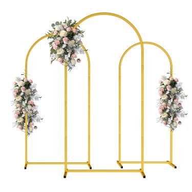 Imagem de Ifivky Conjunto De 3 Suportes Arco Casamento (1,8 M, 1,5 M E 1,2 M) Metal Dourado Para Festa Aniversário, Chá Bebê, Decoração Cerimônia Aniversário Com Balões Flores
