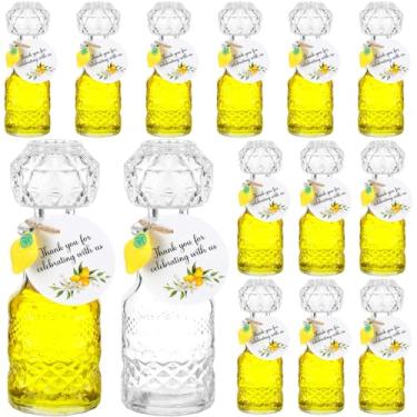 Imagem de Chuangdi 16 conjuntos de mini garrafas de vidro Limoncello de 50 ml com etiquetas pingentes de limão, lembrancinhas de festa de limão para fazer cerveja caseira, casamento, chá de bebê, presentes de