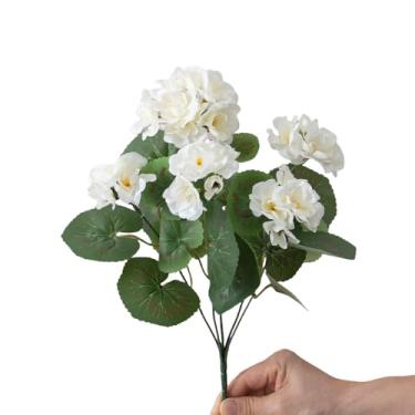 Imagem de TONGMAN 2 peças, gerânios artificiais, flores de seda, plantas para casa, ao ar livre, jardim, casamento, cozinha, jardim, mesa, centro de mesa, decoração interna e externa (branca)