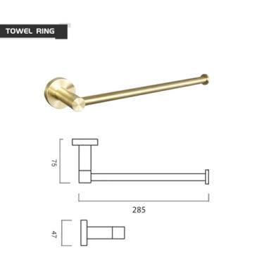 Imagem de Conjunto de barra de toalha dourada escovada - Suporte de papel de parede em aço inoxidável com ganchos para roupão | Kit de banheiro com 3 peças, anel de toalha
