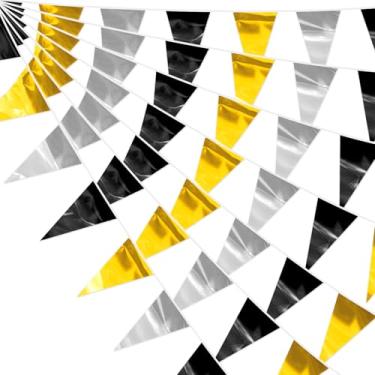 Imagem de quweia Bandeira Triangular Com Glitter Preto Dourado E Prateado De 65 Pés, Faixa Metálica, Guirlanda Tecido Para Decoração Parede Natal, Formatura, Ano Novo, Festa Pai Filho