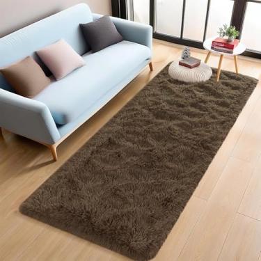 Imagem de FALARK Tapete de cabeceira de 5 x 15 cm, marrom claro para quarto, tapete felpudo felpudo lavável e antiderrapante, tapetes macios de pelúcia para entrada, cozinha, lavanderia, sala de estar