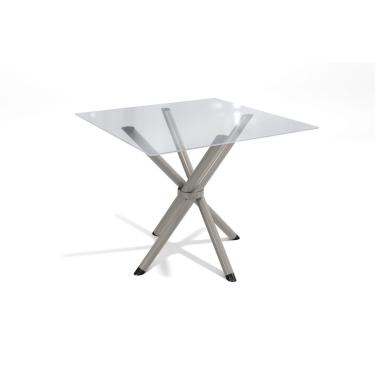 Imagem de Mesa p/ Cozinha Volga c/ Tampo de Vidro Quadrado 90cm Niquel - Kappesberg