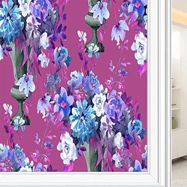 Imagem de Película de janela de privacidade de flores, textura de estilo floral, filme de vidro para sala de estar e escritório em casa, L90 x C 190 cm
