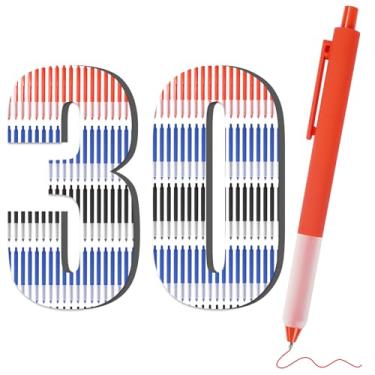 Imagem de Yuimion 30 canetas esferográficas retráteis de ponta média (1,0 mm) para escrita suave, presentes femininos e masculinos, (10 pretas, 10 azuis, 10 vermelhas) para uso diário escolar e material de
