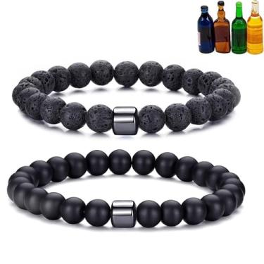 Imagem de DIOWUS Pulseira Glame antiálcool para mulheres e homens, pulseiras de sobriedade GM Mgnetc com contas ajustáveis Hemys Hematita reduzem o desejo de beber, aliviam a ansiedade, estresse, joias presente