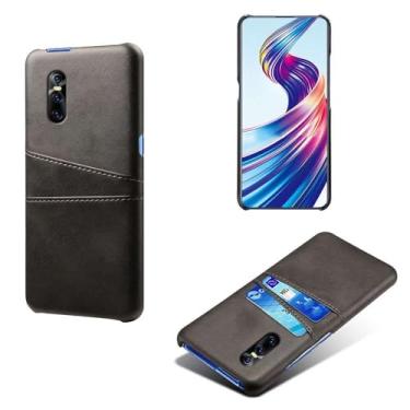 Imagem de Capas Compatível com VIVO V15 PRO,Caso de couro PU-Tampa de telefone a prova de choque com 2 slots de cartão,Proteção anti-impressão digital e anti-gota-Black