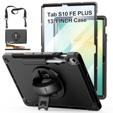 Imagem de Capa para Galaxy Tab S10 FE Plus 33.3 cm 2025: Capa de TPU para Samsung Tablet S10 FE Plus/+ 13,1 polegadas com protetor de tela - Suporte - Alça de ombro - Suporte para S-Pen - Preto + Preto
