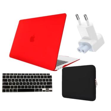Imagem de Kit Capa Case Macbook AIR 13 A2337 Chip M1 A2179 + Protetor Teclado + Neoprene + Plug Adaptador (Vermelho Fosco)
