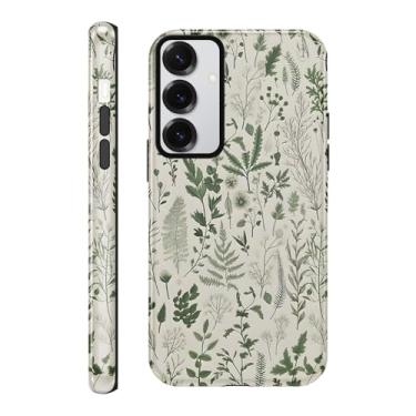 Imagem de Yomjew Linda capa de telefone floral floral para Samsung Galaxy S23 5G capa de 6,1 polegadas, estampa de folhas verdes coquete design 2 em 1 brilhante capa de telefone à prova de choque TPU macio