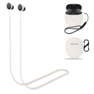Imagem de Alça antiperda para Google Pixel Buds Pro 2, capa protetora para fone de ouvido NOUKAJU (com mosquetão + cordão), cordão antiperda de fones de ouvido, capa para Google Pixel Buds Pro 2 (capa branca +