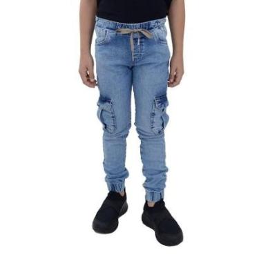 Imagem de Calça Jeans Infantil Masculino Dipopini Jogger Azul Claro-Masculino