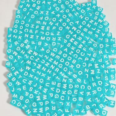Imagem de 1200 peças 6 × 6 mm contas do alfabeto cubo azul transparente acrílico contas de letras brancas, para pulseiras e fabricação de joias