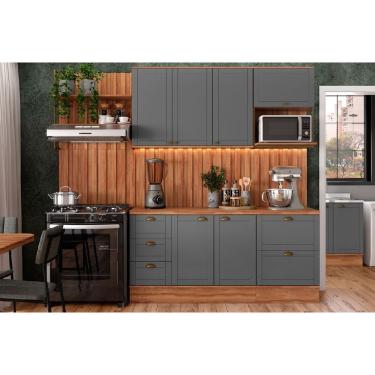 Imagem de Cozinha Modulada Carraro Bella 9 Peças (2Aéreos+2Balcões+5Complementos) C9P60 Nogal/Cinza-Carraro