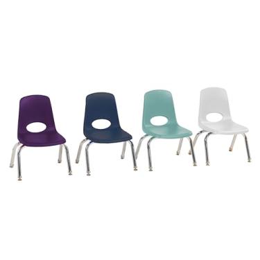 Imagem de Factory Direct Partners Cadeira escolar 14002-CTPU de 25,4 cm, assento de estudante empilhável com pernas de aço cromado e deslizadores giratórios de nylon para aprendizagem em casa ou sala de aula