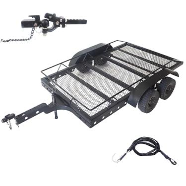 Imagem de HOPLEX Heavy-Duty Metal RC Trailer 1/10 Scale Trailer with RC Trailer Hook Coupler Receiver and RC Kinetic Winch Strap for RC Crawler TRX4 TRX6 SCX10 Gen7 Gen8 Upgrades