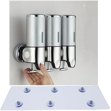Imagem de Dispensador de sabão montado na parede Dispensadores de chuveiro cabeça de pressão manual xampu líquido e dispensador de sabão para banheiro, cozinha, hotel Marketplace (1500 ml-R, prata)