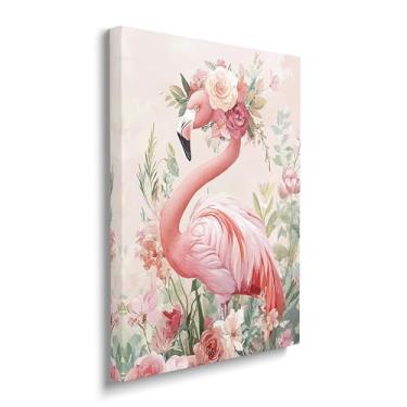 Imagem de Arte de parede em tela de flamingo, pôsteres de animais tropicais, pintura de flamingo rosa, impressões modernas, arte emoldurada para banheiro, sala de estar, decoração de parede de casa 30,5 x 40,6