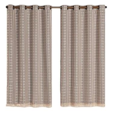 Imagem de Cortina para portas e janelas - Com Blackout em Pvc e Tecido Voil Xadrez 2,8 M X 2,3 M - Modelo Premium (Avelã)