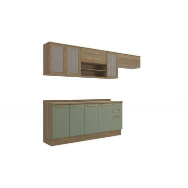 Imagem de Cozinha Completa 5 Peças com Armário e Balcão Kappesberg Botânic 290cm Nogueira/Verde Oliva - CB871